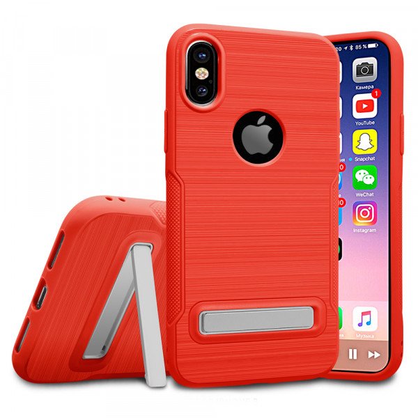 Wholesale iPhone X (Ten) Brushed TPU Hybrid Kickstand Case (Red)